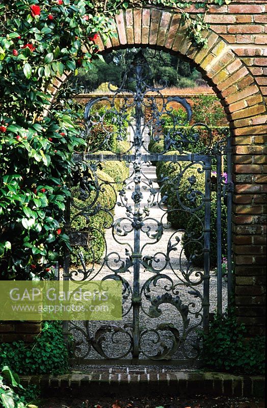 Ornate iron garden gate at Filoli in California, USA