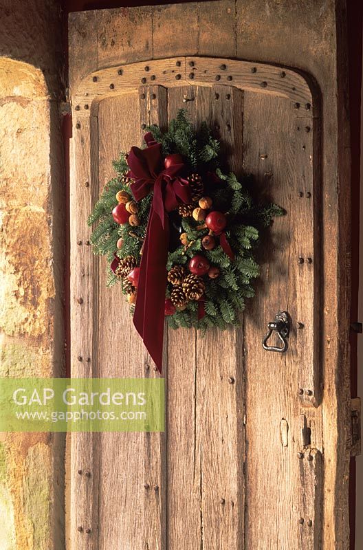Christmas Wreath on door at Coates Manor in Sussex
