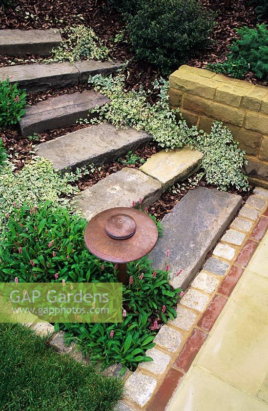 Stone steps and garden lamp