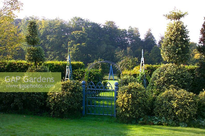 Entrance gate to Highfield Hollies, Hampshire a Garden and nursery specialising in the breeding and sale of Ilex - Holly