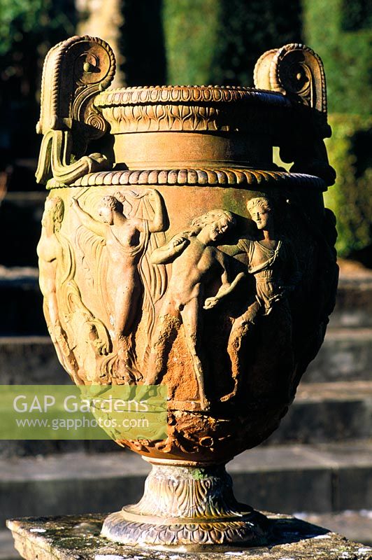 Classical urn at The Gardens of Mapperton, Dorset.