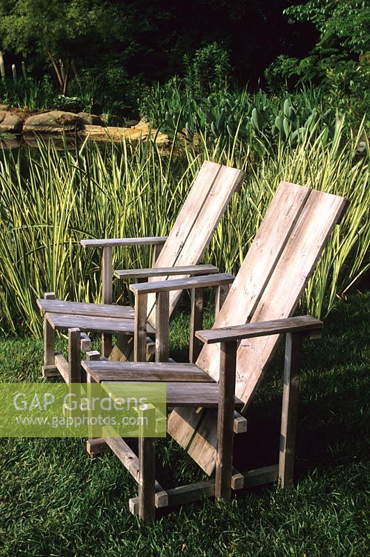 Rustic chairs made from re-cycled wood.