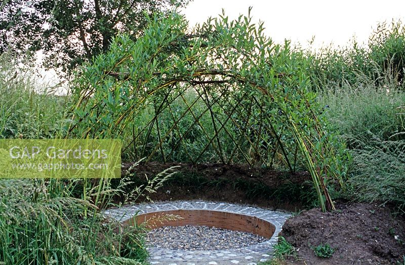 Salix, Willow igloo with children's names in white pebbles - The Lucy Redman School of Garden Design, Suffolk 