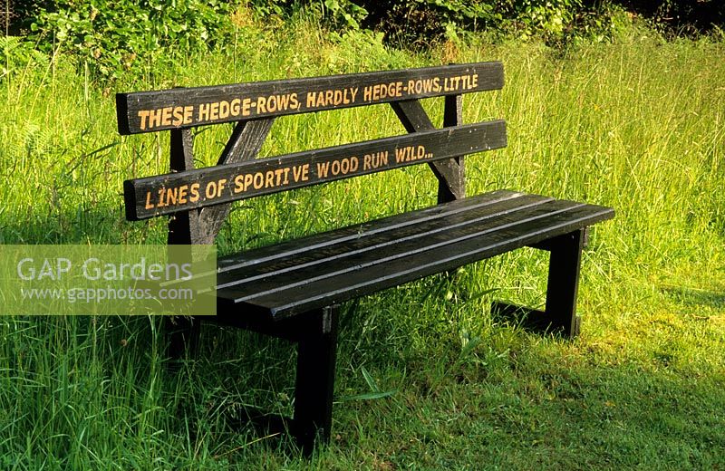 Painted wooded seat with Wordsworth poem