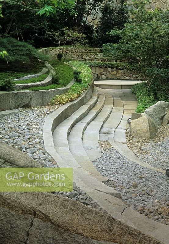 Curved rock steps with contrasting shapes and textures