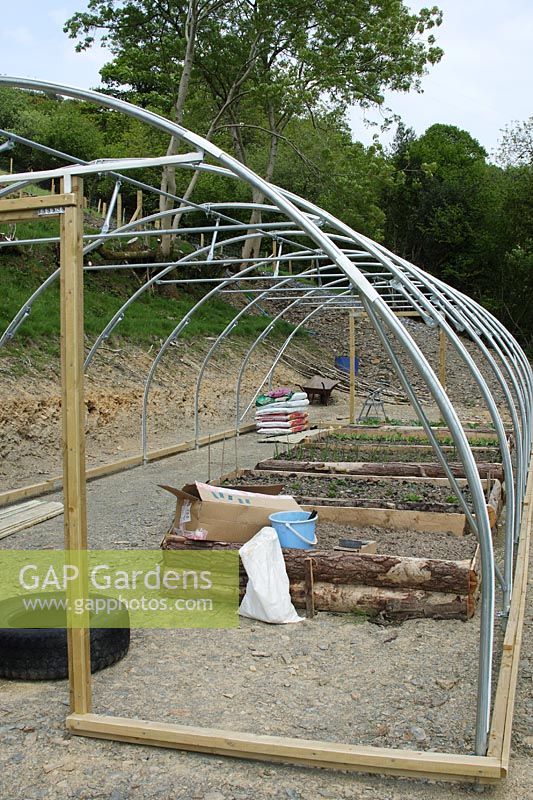 Polytunnel - metal frame ready for covering with polythene
