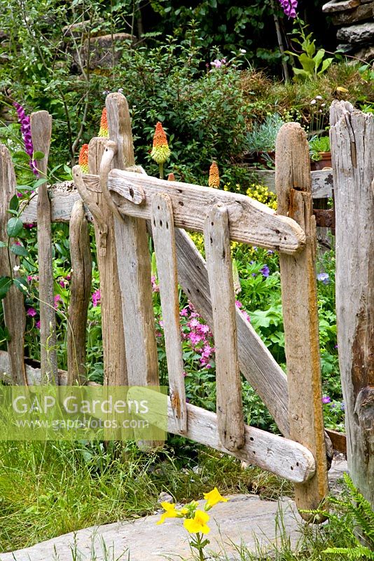 Rustic gate at The Shetland Croft House Garden, Design - Sue Hayward, Sponsor Motor Neurone Disease Chelsea Flower Show 2008