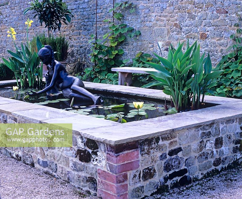 Raised pond with sculpture by Judith Holmes Drewry