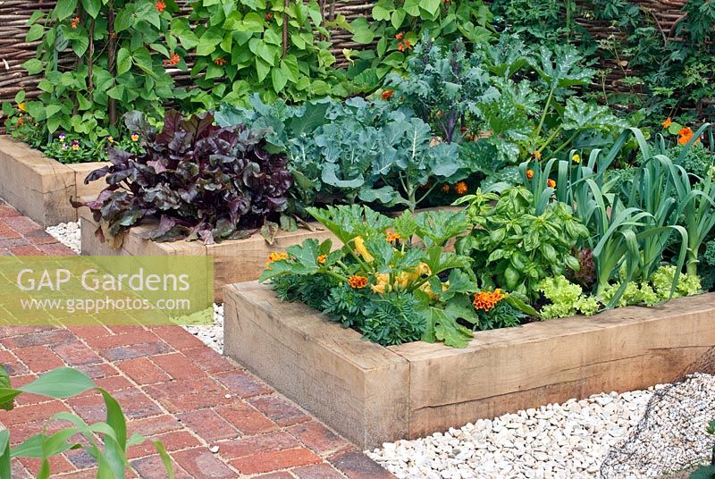 Raised vegetable beds using oakwood - Dorset Cereals Edible Playground. Gold Medalist and Best in Show - RHS Hampton Court Flower Show 2008
