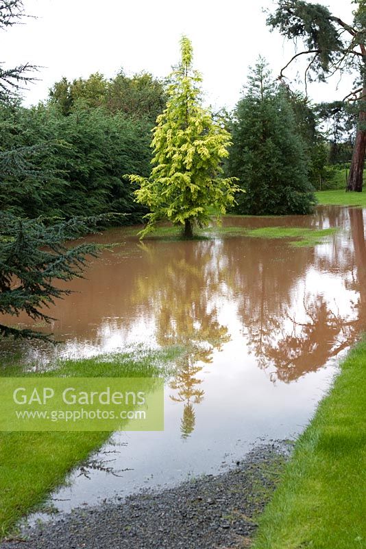 Flooded garden at Honeybrook House Cottage, Worcestershire - September 2008