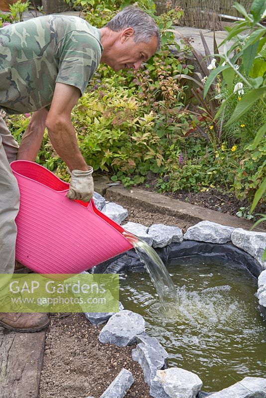 Garden pond project - step by step - adding water 