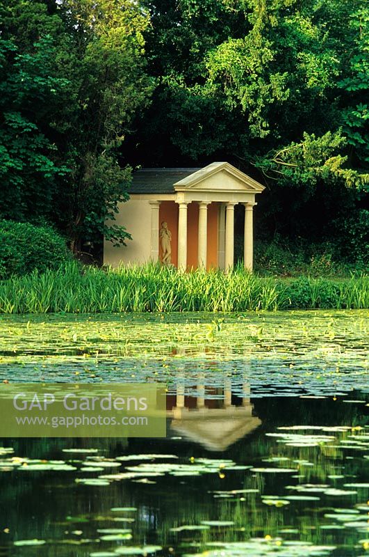 The Temple, made by Haddonstone, refected in the lake - Highnam Court, Gloucestershire