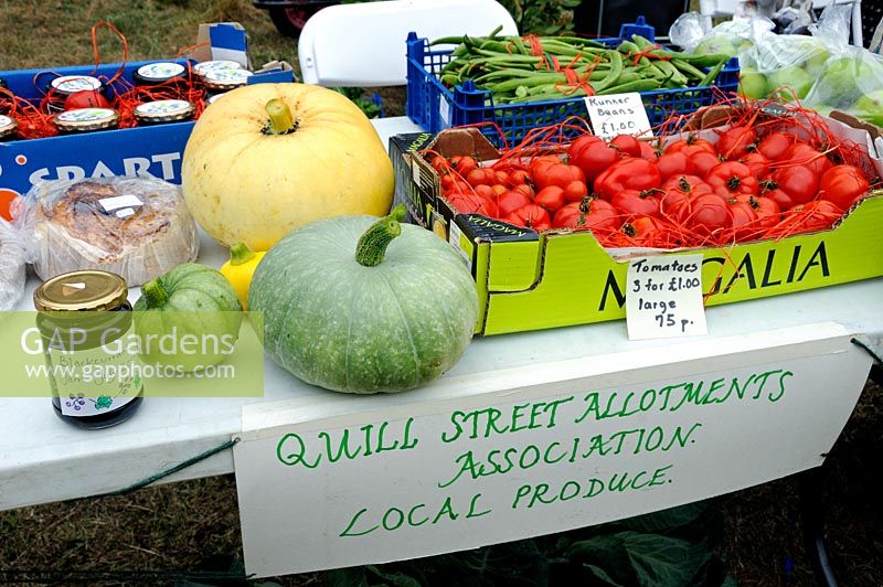 Quill Street Allotments stall displaying local produce at the Gillespie Park Festival