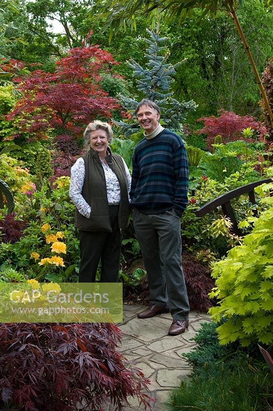 Marie and Tony Newton in their Oriental style garden in Walsall, UK