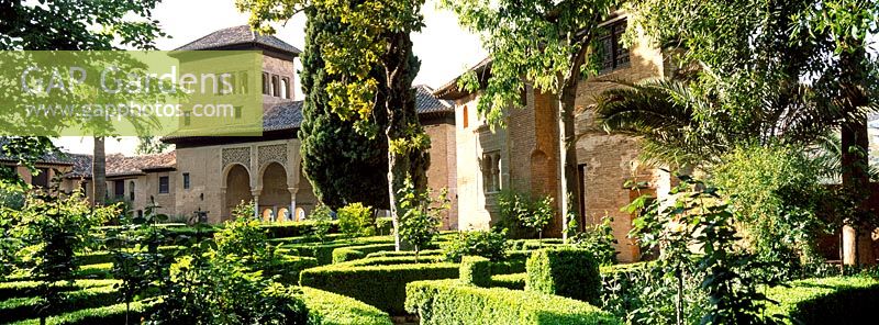 Topiary Hedges in The Partal gardens of the Alhambra, Granada, Spain