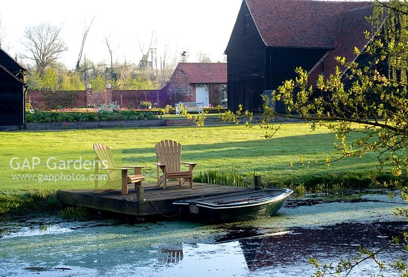 Seating on jetty by river Ulting Wick, Essex NGS UK