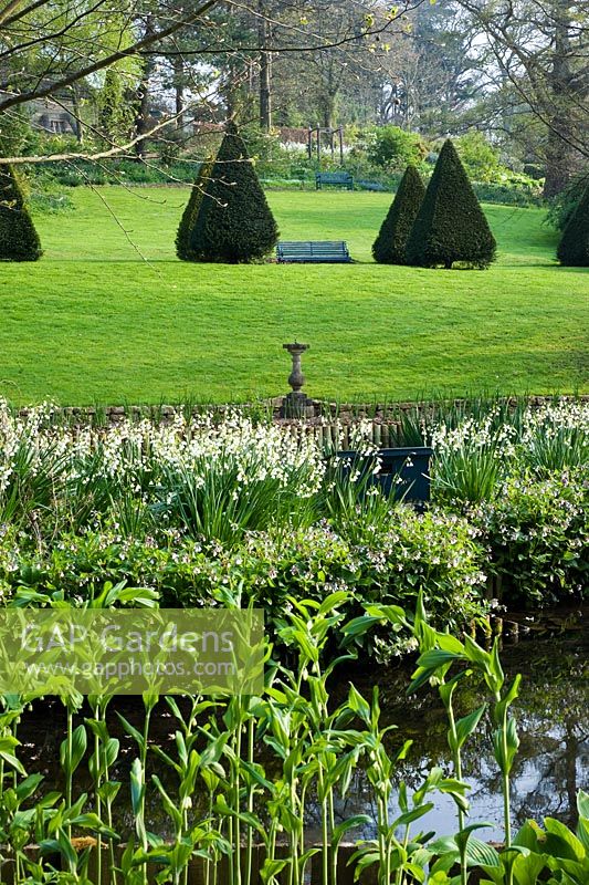 Spring pond with formal sloping garden