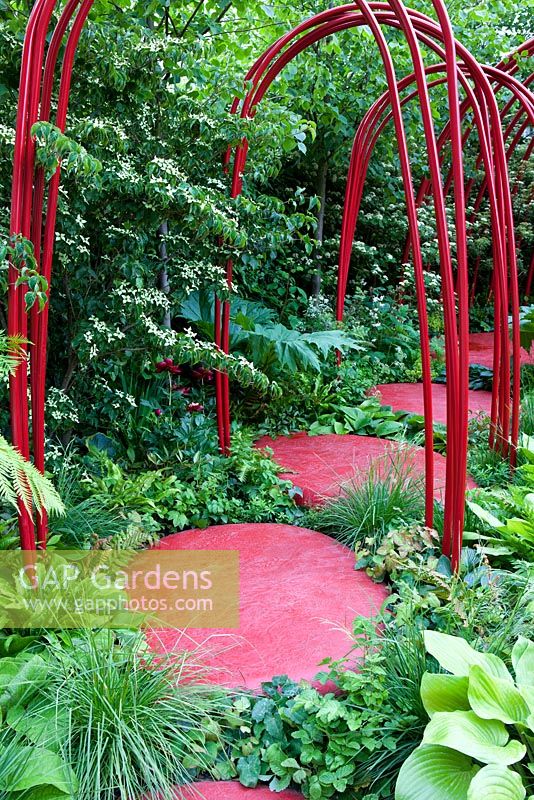 Modern red pathway and arches 