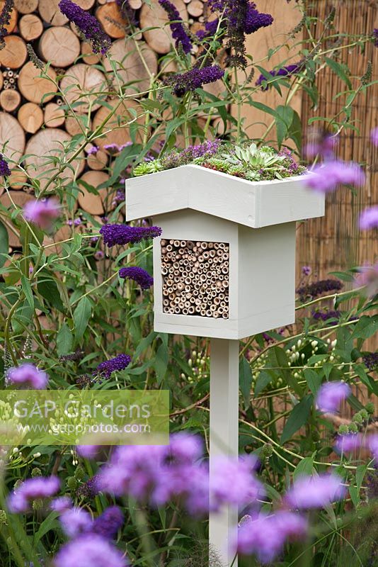 An insect box haven and a planting habitat to attract wildlife - 'Wild in the City' garden - RHS Hampton Court Flower Show 2011 
