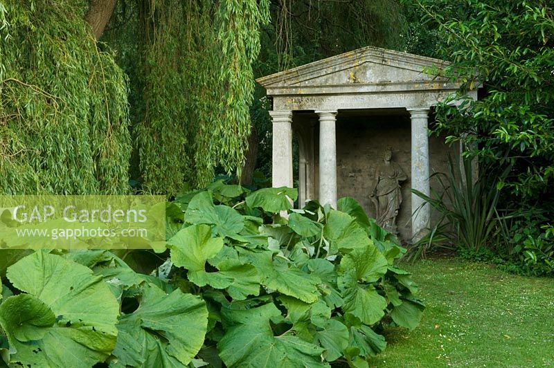 Pavillion and large Salix - Weeping Willow - Mannington Hall,  Norfolk, UK