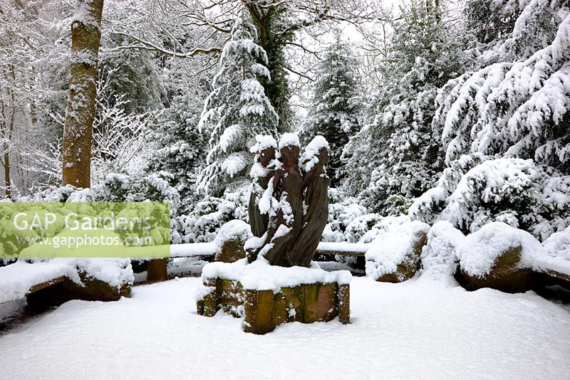 The Daughters of Odessa sculpture, covered in snow, Highgrove Garden, January 2010. 