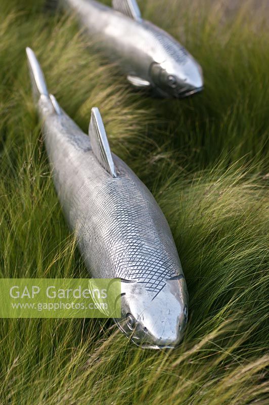 Silver fish garden sculpture at RHS Chelsea Flower Show 2012