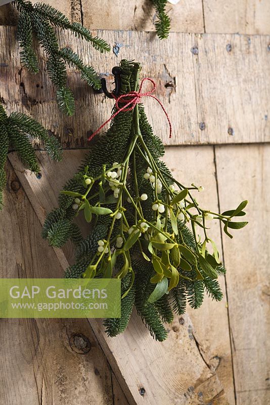 Step-by-step - Christmas decoration using pine tree branches and mistletoe