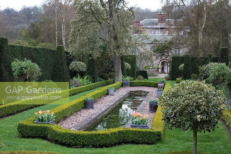 The formal ponds edged with box hedging at The Dower House