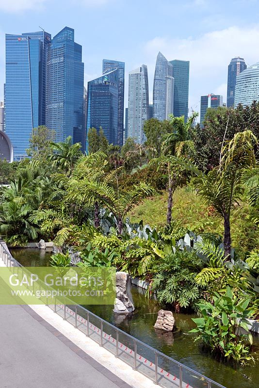 The Colonial Garden, Gardens by the Bay, with views towards downtown Singapore