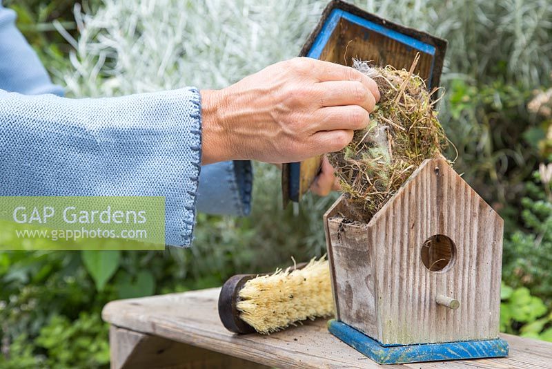 Remove nesting material  from inside the birdhouse