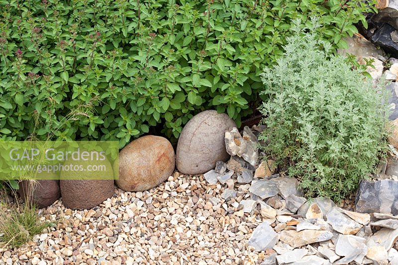 The Flintnapper's Garden - A Story of Thetford. Detail of gravel and pebbles. Designer: Luke Heydon - Sponsors: Businesses and Residents in and around Thetford
