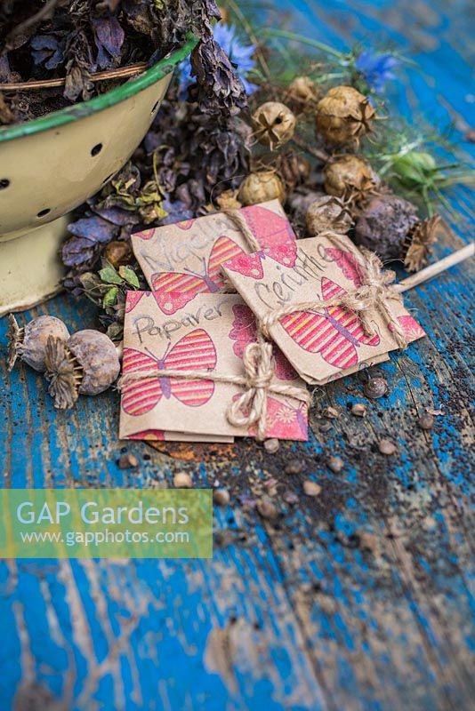 Seed packet gifts containing Papaver, Cerinthe and Nigella seeds. 