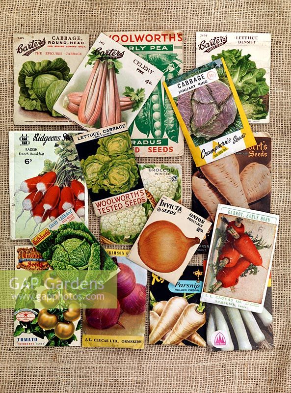 The Heritage Seed Library - a selection of vegetable seed packets.
