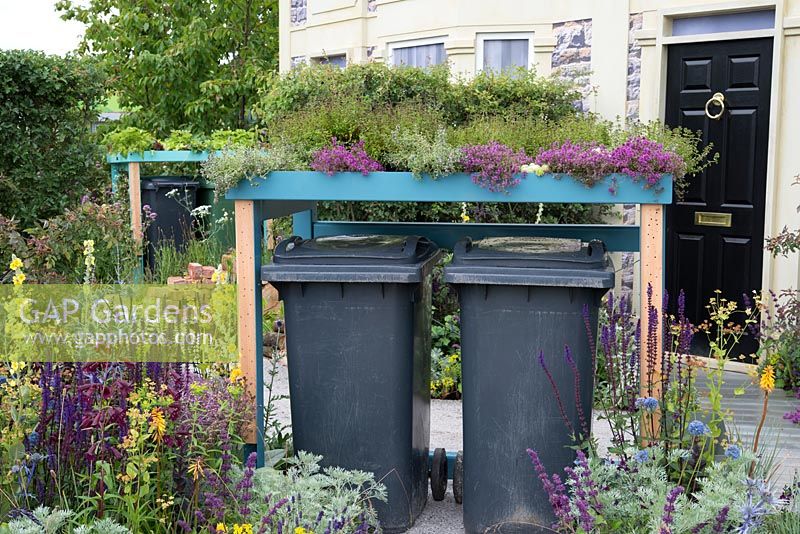 Wheelie bin housing with green roof - Community Street Garden, RHS Hampton Court Palace Flower Show 2015
