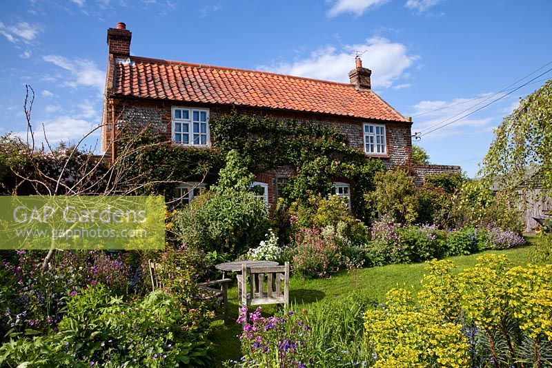 Hill Cottage, in the village of Edingthorpe, north Norfolk.  Front garden border 