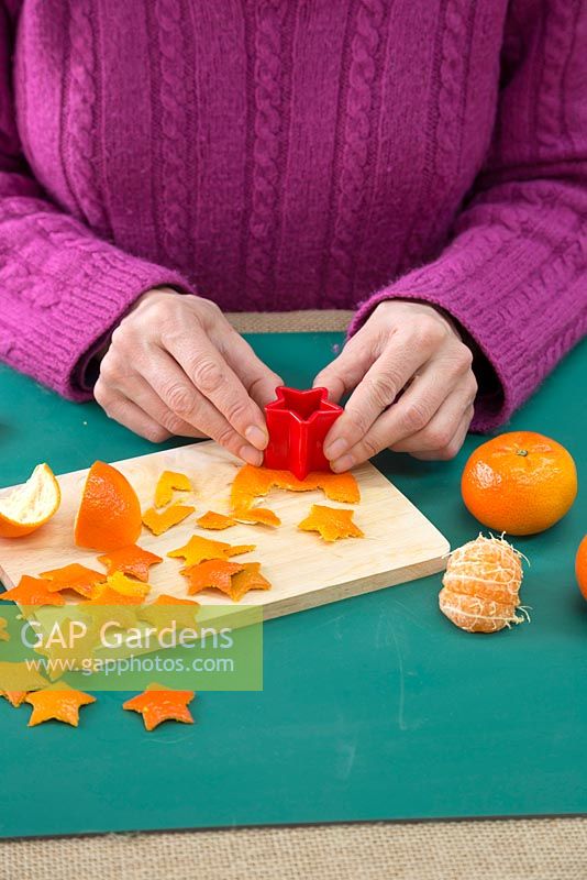 Use the star shape cutter on the orange peel to create small orange stars