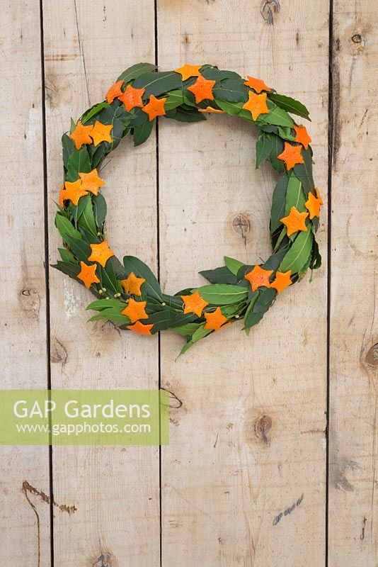 A scented wreath made with Laurel leaves and small Orange stars