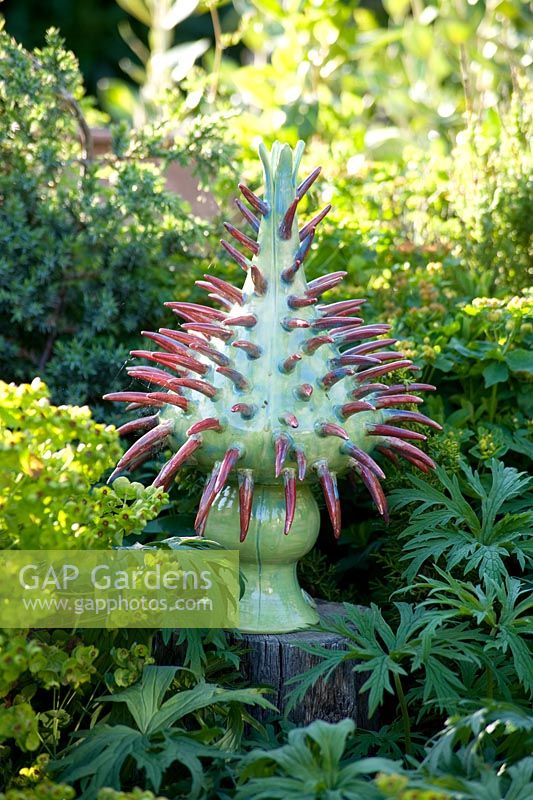 Ceramic spiky garden sculpture. 