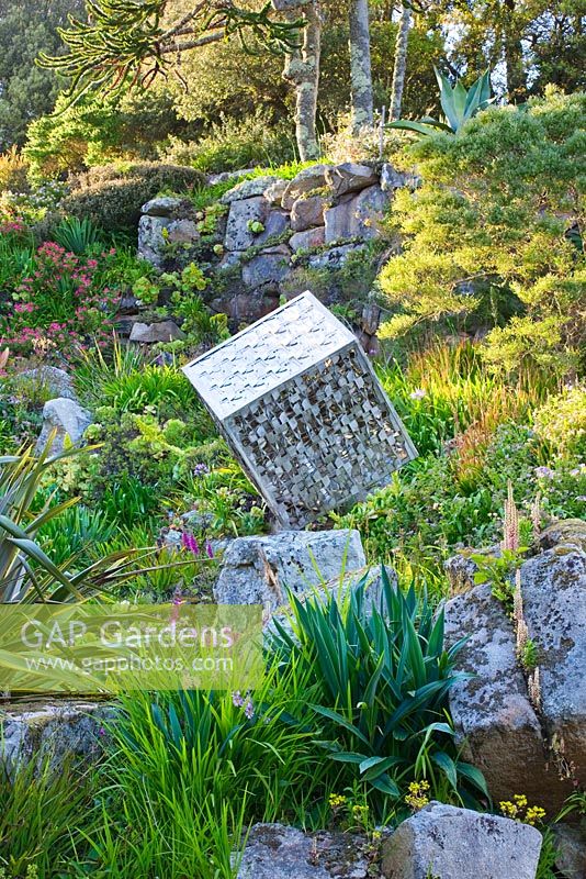 Cube Sculpture by David Leaper, Tresco Abbey Garden, Tresco, Isles of Scilly. 