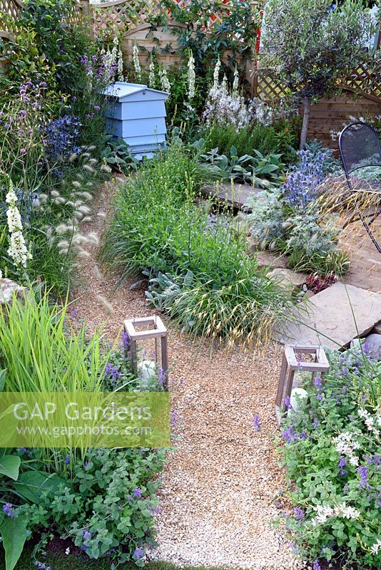 The Drought Garden. Gravelled city garden with drought tolerant planting. Designer: Steve Dimmock. RHS Hampton Court Palace Flower Show 2016