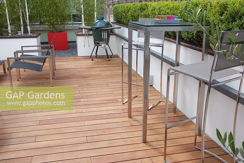 Roof garden terrace with barbeque, Rotterdam, Holland.