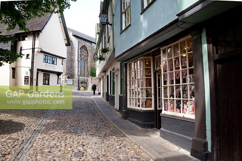 The Bear Shop on Elm Hill in a tudor building in one of the oldest cobbled streets in Norwich.