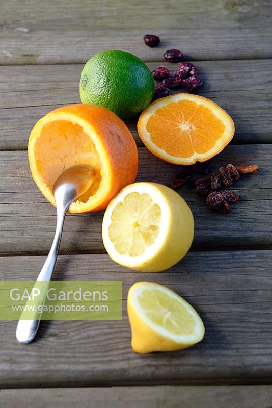 Removing the centre of the fruits for citrus bird feeders