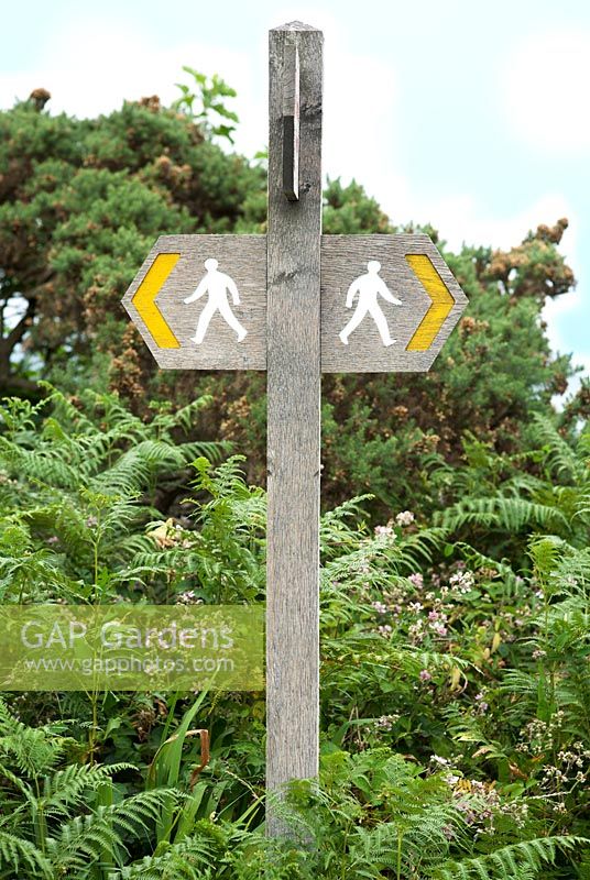 A wooden footpath sign