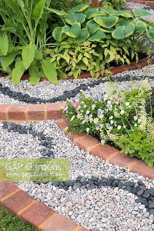 Gravel detail with brick lined borders - Spa Garden - I follow the Waters and the Wind, RHS Malvern Spring Festival 2017 - Design: Annette Baines-Stiller