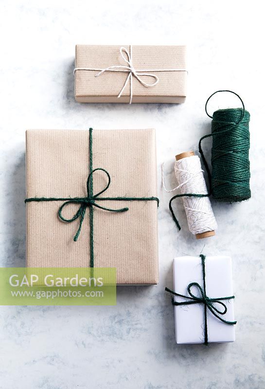 Wrapped presents using brown paper 