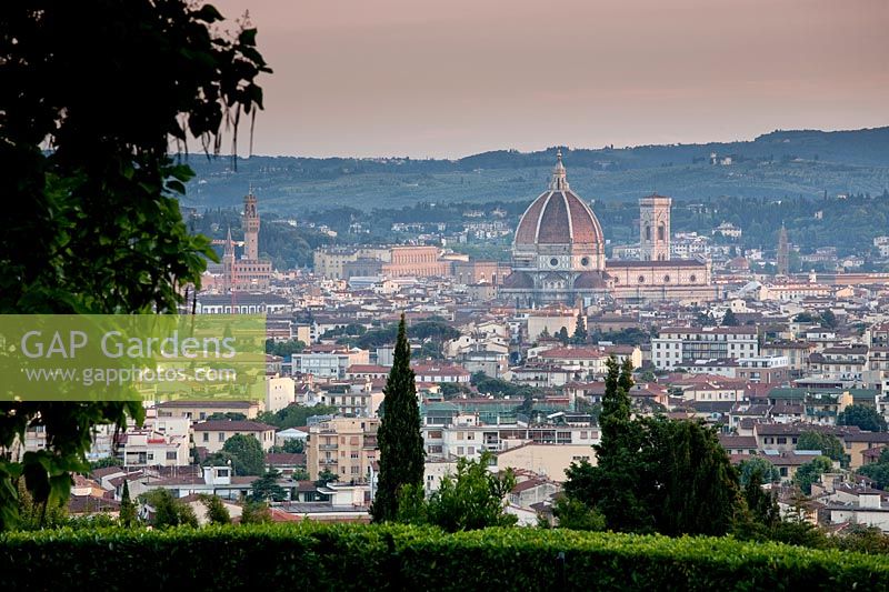 Florence viewed from La Limonaia Garden. Designed by Arabella Lennox Boyd. Fiesole. Florence. Italy