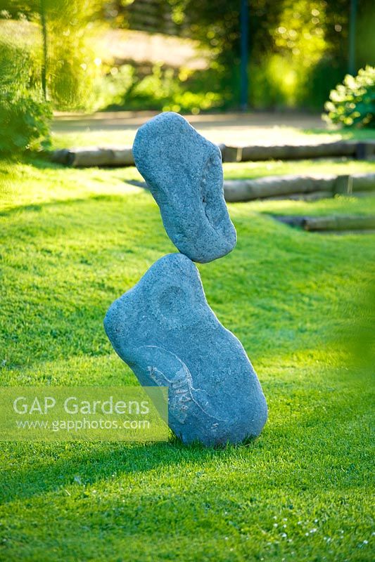 Modern sculpture on lawn - Asthall Manor, Oxfordshire
