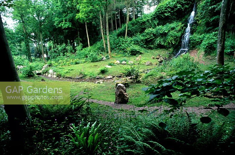 Waterfall glade in the woodlands Hestercombe Gardens Somerset