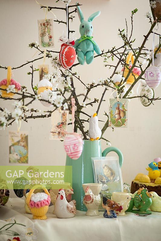 Easter tree display with eggs and decorations
